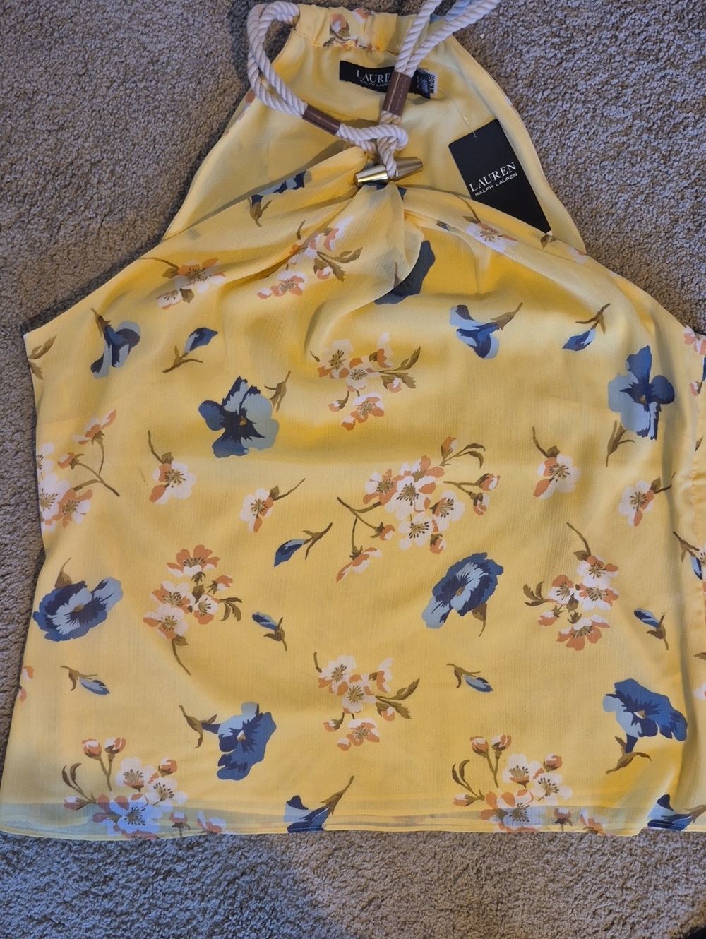 Lauren Ralph Lauren Yellow Floral Halter Camisole with Blue and Blush Flowers